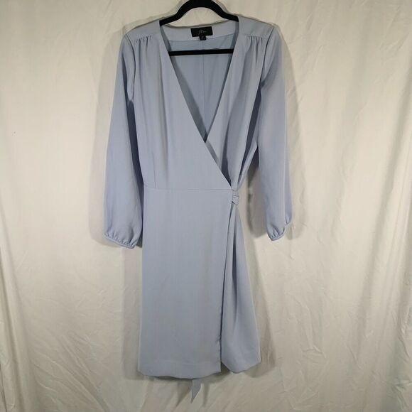 J Crew Dress Women's 8T Tall Light Blue True Wrap Long Sleeve Tie Waist - Picture 1 of 10